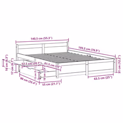 vidaXL Bed Frame with Drawers Home Bedroom Bed Base Bedstead Solid Wood Pine - natural, 135 x 190 cm