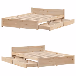 vidaXL Bed Frame with Drawers Home Bedroom Bed Base Bedstead Solid Wood Pine - natural, 135 x 190 cm - Additional view 8