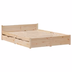 vidaXL Bed Frame with Drawers Home Bedroom Bed Base Bedstead Solid Wood Pine - natural, 140 x 190 cm - Additional view 2