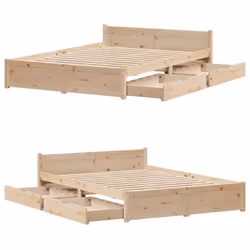 vidaXL Bed Frame with Drawers Home Bedroom Bed Base Bedstead Solid Wood Pine - natural, 140 x 190 cm - Additional view 8