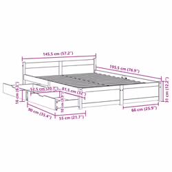 vidaXL Bed Frame with Drawers Home Bedroom Bed Base Bedstead Solid Wood Pine - white, 140 x 190 cm - Additional view 3
