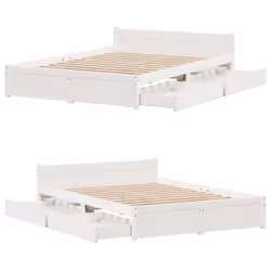 vidaXL Bed Frame with Drawers Home Bedroom Bed Base Bedstead Solid Wood Pine - white, 140 x 190 cm - Additional view 8