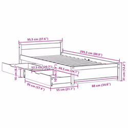 vidaXL Bed Frame with Drawers Home Bedroom Bed Base Bedstead Solid Wood Pine - natural, 90 x 200 cm