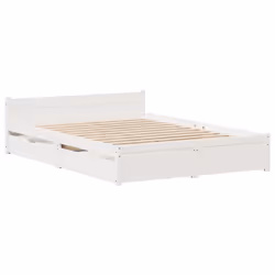 vidaXL Bed Frame with Drawers Home Bedroom Bed Base Bedstead Solid Wood Pine - white, 140 x 200 cm