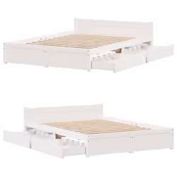 vidaXL Bed Frame with Drawers Home Bedroom Bed Base Bedstead Solid Wood Pine - white, 140 x 200 cm - Additional view 8