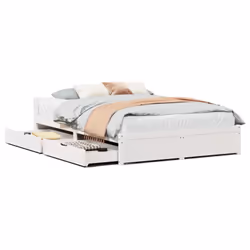 vidaXL Bed Frame with Drawers Home Bedroom Bed Base Bedstead Solid Wood Pine - white, 150 x 200 cm