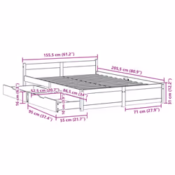 vidaXL Bed Frame with Drawers Home Bedroom Bed Base Bedstead Solid Wood Pine - white, 150 x 200 cm