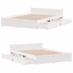 vidaXL Bed Frame with Drawers Home Bedroom Bed Base Bedstead Solid Wood Pine - white, 150 x 200 cm - Additional view 8