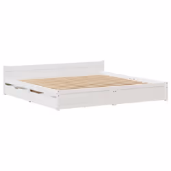 vidaXL Bed Frame with Drawers Home Bedroom Bed Base Bedstead Solid Wood Pine - white, 160 x 200 cm - Additional view 2