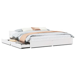 vidaXL Bed Frame with Drawers Home Bedroom Bed Base Bedstead Solid Wood Pine - white, 200 x 200 cm