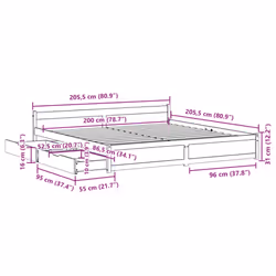 vidaXL Bed Frame with Drawers Home Bedroom Bed Base Bedstead Solid Wood Pine - white, 200 x 200 cm