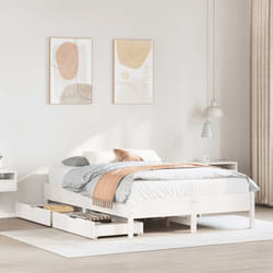 vidaXL Bed Frame Bed Base Bedstead White 150x200 cm King Size Solid Wood Pine
