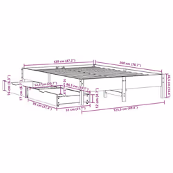 vidaXL Bed Frame Bed Base Mattress Foundation White 120x200 cm Solid Wood Pine - 120 x 200 cm - Additional view 10