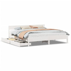 vidaXL Bed Frame with Headboard Wax Solid Wood Pine - white, 200 x 200 cm