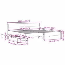 vidaXL Bed Frame with Headboard Wax Solid Wood Pine - white, 200 x 200 cm