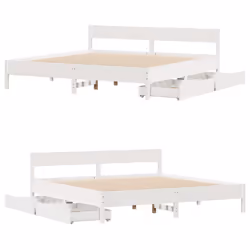 vidaXL Bed Frame with Headboard Wax Solid Wood Pine - white, 200 x 200 cm - Additional view 8