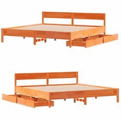 vidaXL Bed Frame with Headboard Wax Solid Wood Pine - wax brown, 200 x 200 cm - Additional view 8