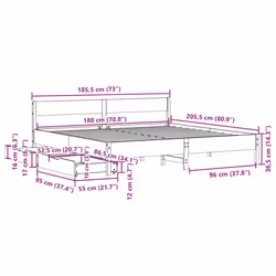 vidaXL Bed Frame with Headboard Wax Solid Wood Pine - wax brown, 180 x 200 cm - Additional view 3