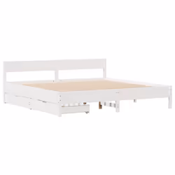 vidaXL Bed Frame with Headboard Wax Solid Wood Pine - white, 160 x 200 cm