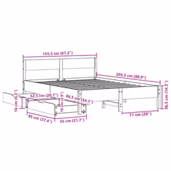 vidaXL Bed Frame with Headboard Wax Solid Wood Pine - white, 150 x 200 cm