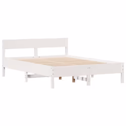 vidaXL Bed Frame with Headboard Wax Solid Wood Pine - white, 150 x 200 cm - Additional view 4
