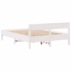 vidaXL Bed Frame with Headboard Wax Solid Wood Pine - white, 150 x 200 cm - Additional view 7