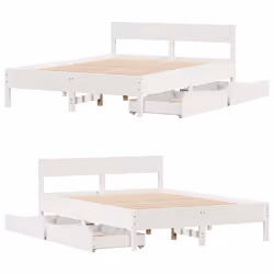 vidaXL Bed Frame with Headboard Wax Solid Wood Pine - white, 150 x 200 cm - Additional view 8