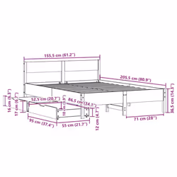vidaXL Bed Frame with Headboard Wax Solid Wood Pine - wax brown, 150 x 200 cm - Additional view 3