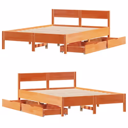 vidaXL Bed Frame with Headboard Wax Solid Wood Pine - wax brown, 150 x 200 cm - Additional view 8