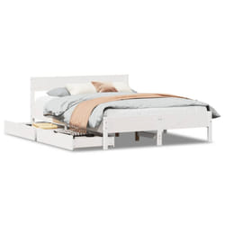 vidaXL Bed Frame with Headboard Wax Solid Wood Pine - white, 120 x 200 cm