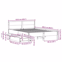 vidaXL Bed Frame with Headboard Wax Solid Wood Pine - wax brown, 120 x 200 cm - Additional view 3