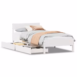 vidaXL Bed Frame with Headboard Wax Solid Wood Pine - white, 100 x 200 cm