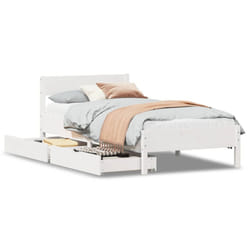 vidaXL Bed Frame with Headboard Wax Solid Wood Pine - white, 100 x 200 cm