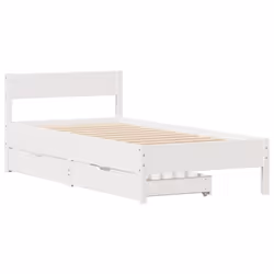vidaXL Bed Frame with Headboard Wax Solid Wood Pine - white, 100 x 200 cm