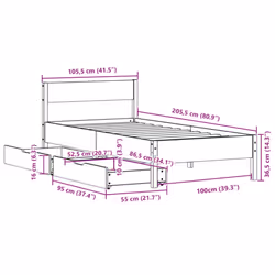 vidaXL Bed Frame with Headboard Wax Solid Wood Pine - white, 100 x 200 cm