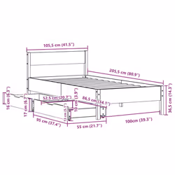 vidaXL Bed Frame with Headboard Wax Solid Wood Pine - wax brown, 100 x 200 cm - Additional view 3