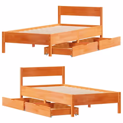 vidaXL Bed Frame with Headboard Wax Solid Wood Pine - wax brown, 100 x 200 cm - Additional view 8