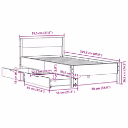 vidaXL Bed Frame with Headboard Wax Solid Wood Pine - white, 90 x 200 cm