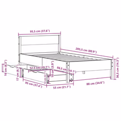 vidaXL Bed Frame with Headboard Wax Solid Wood Pine - wax brown, 90 x 200 cm - Additional view 3
