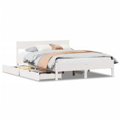 vidaXL Bed Frame with Headboard Wax Solid Wood Pine - white, 140 x 190 cm
