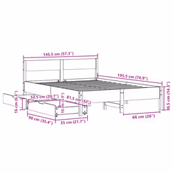 vidaXL Bed Frame with Headboard Wax Solid Wood Pine - white, 140 x 190 cm