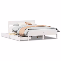 vidaXL Bed Frame with Headboard Wax Solid Wood Pine - white, 135 x 190 cm