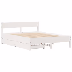 vidaXL Bed Frame with Headboard Wax Solid Wood Pine - white, 135 x 190 cm