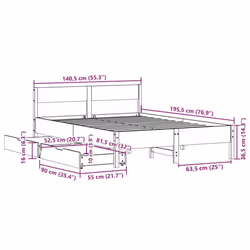 vidaXL Bed Frame with Headboard Wax Solid Wood Pine - white, 135 x 190 cm