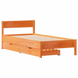 vidaXL Bed Frame with Headboard Wax Solid Wood Pine - wax brown, 90 x 190 cm - Additional view 2