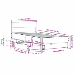 vidaXL Bed Frame with Headboard Wax Solid Wood Pine - wax brown, 90 x 190 cm - Additional view 3