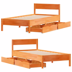 vidaXL Bed Frame with Headboard Wax Solid Wood Pine - wax brown, 90 x 190 cm - Additional view 8
