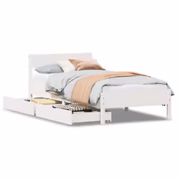 vidaXL Bed Frame with Headboard Wax Solid Wood Pine - white, 75 x 190 cm