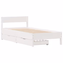 vidaXL Bed Frame with Headboard Wax Solid Wood Pine - white, 75 x 190 cm