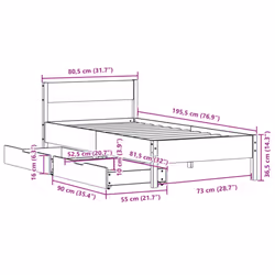 vidaXL Bed Frame with Headboard Wax Solid Wood Pine - white, 75 x 190 cm